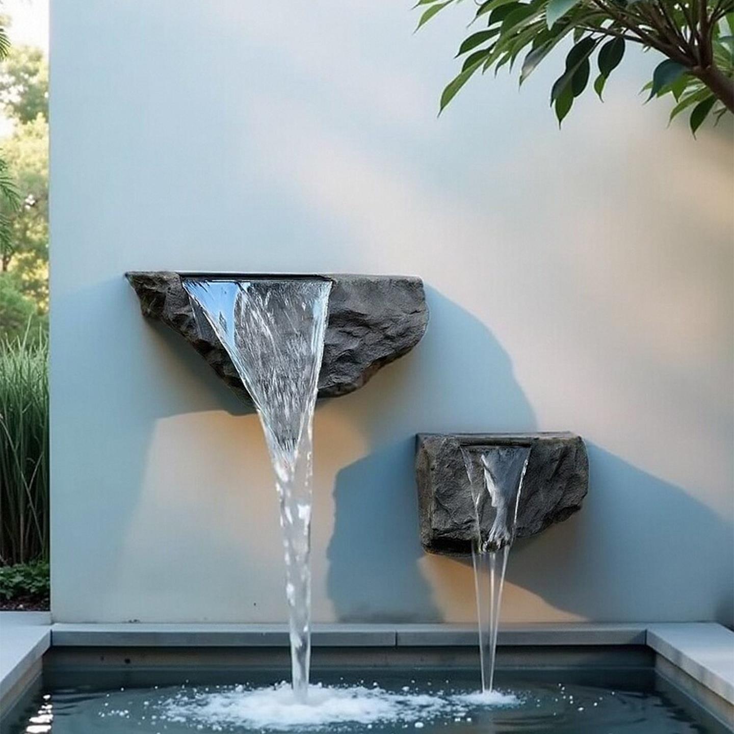 流水墙玻璃纤维石头摆件庭院水幕墙出水口水槽装饰别墅流水瀑布造