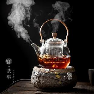 复古电陶炉煮茶器高硼硅耐热玻璃烧水壶蒸茶壶家用煮茶壶套装 中式