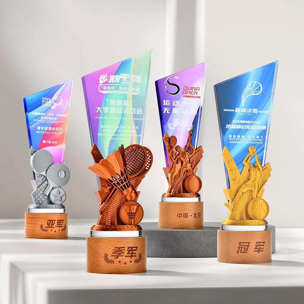 运动系列水晶奖杯定制篮球足球乒乓球羽毛球网球跑步比赛冠军奖牌