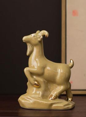 陶土陶瓷器生肖羊摆件土黄色化解西南缺角补角招财风水镇宅吉祥物