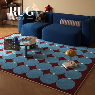 RUG原创设计 蓝色覆古包豪斯客厅地毯轻奢高级感中古沙发免洗地垫