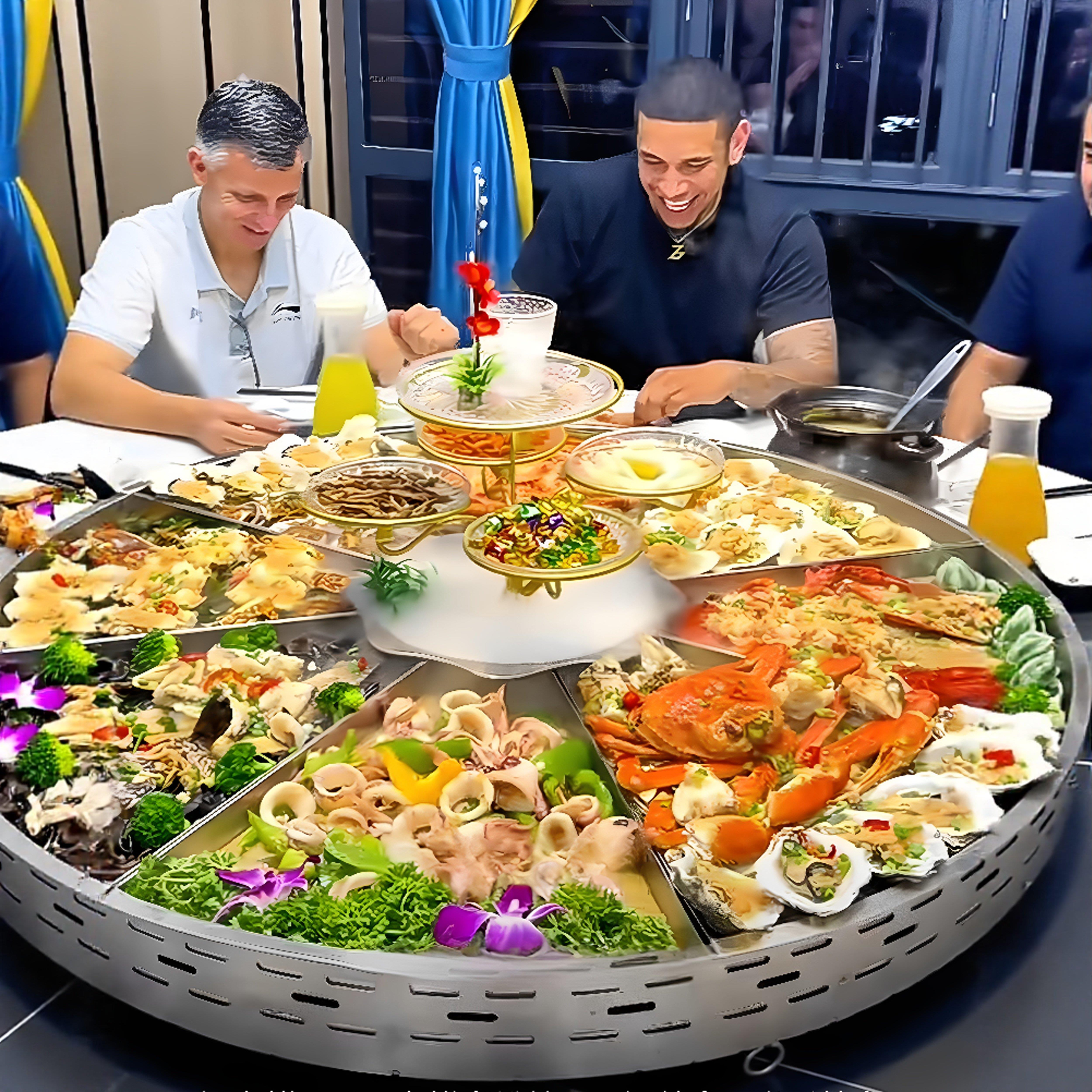海鲜大咖盘商用餐厅饭店创意龙虾大咖盘加热海鲜拼盘锅不锈钢抖音