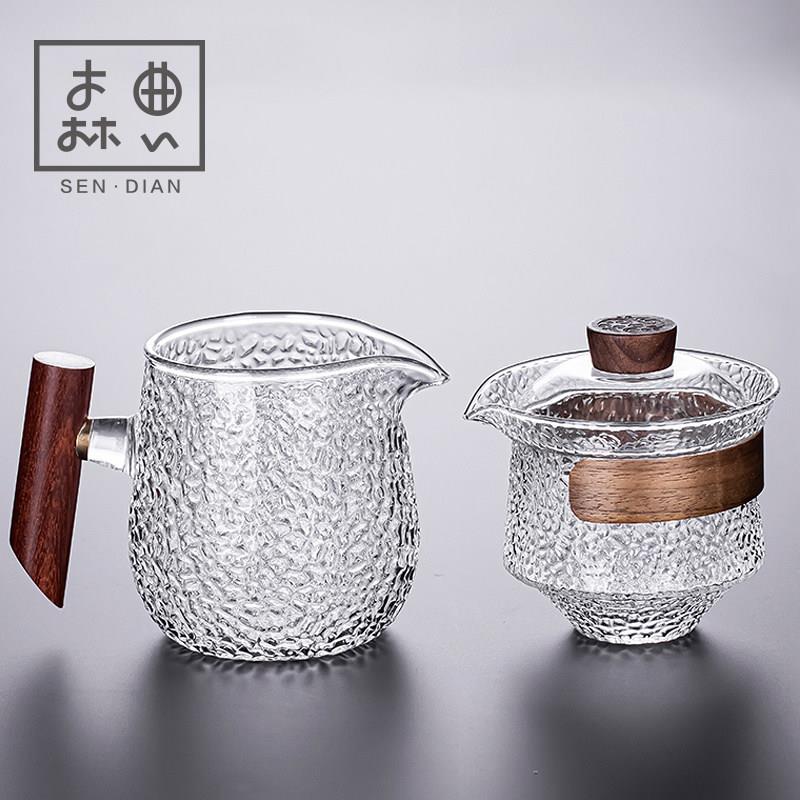 玻璃盖碗茶杯单个茶具公道杯套装功夫大号高档泡茶茶碗带盖手抓壶