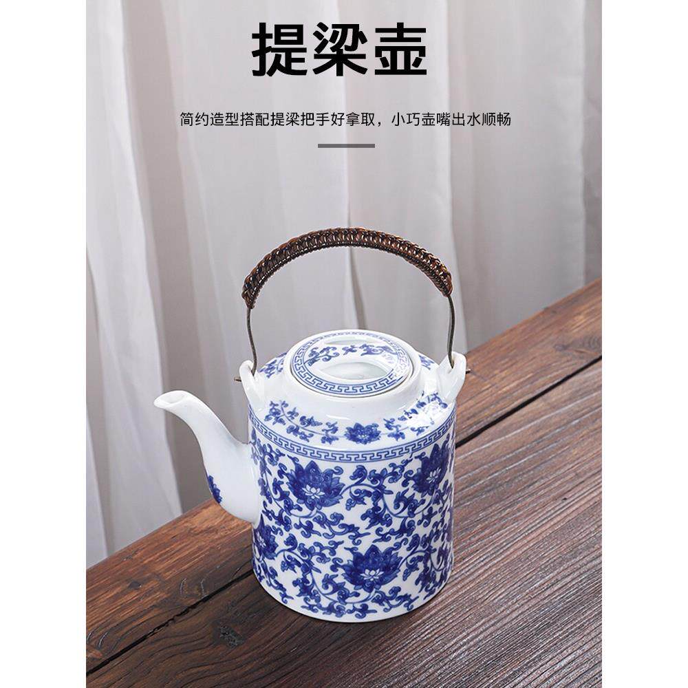 大茶壶陶瓷单壶蓝白瓷过滤白瓷大型家用茶机覆古中国手工茶具