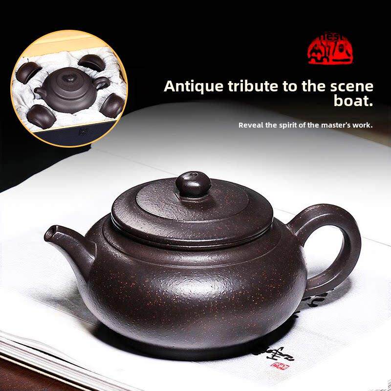 宜兴紫砂壶纯手工紫砂茶具家用茶壶原矿黑金砂大容量古董壶