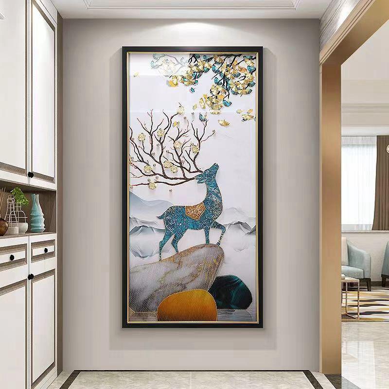 玄关装饰画高档现代简约客厅走廊过道挂画寓意好手工实物立体画鹿