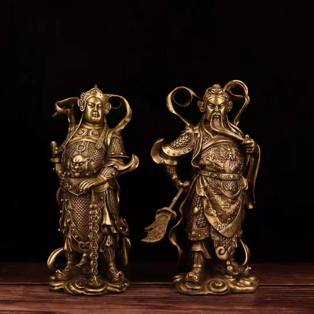纯铜韦陀关公佛像摆件珈蓝护发韦驮菩萨铜关二爷居家供养关帝神像