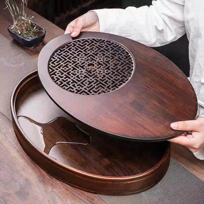 茶盘家用复古茶台储水茶托盘椭圆形干泡盘功夫茶具茶海便捷泡茶盘
