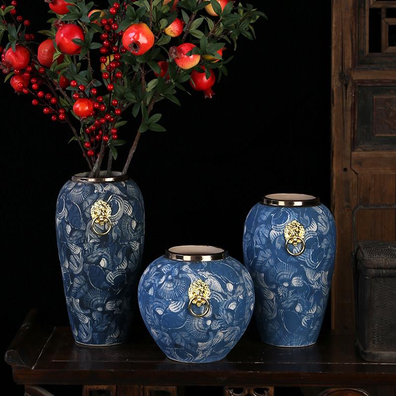 景德镇金口干花陶瓷青花瓷花瓶欧式中式花器台面花插插花复古摆件