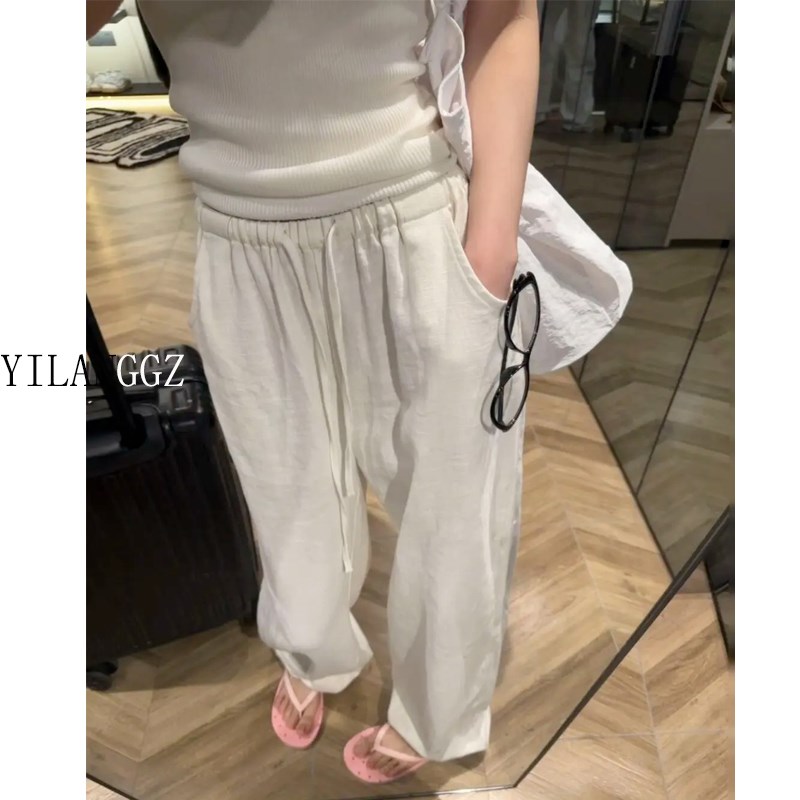 175高个子加长180超长白色棉麻阔腿裤女高腰垂感直筒休闲拖地裤子