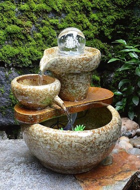 中式陶瓷喷泉流水器家居招财x风水球水景鱼缸客厅装饰品风水轮摆