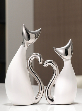 猫咪摆件情侣轻奢家居电视柜玻璃酒柜F软装饰品客厅玄关高级感小