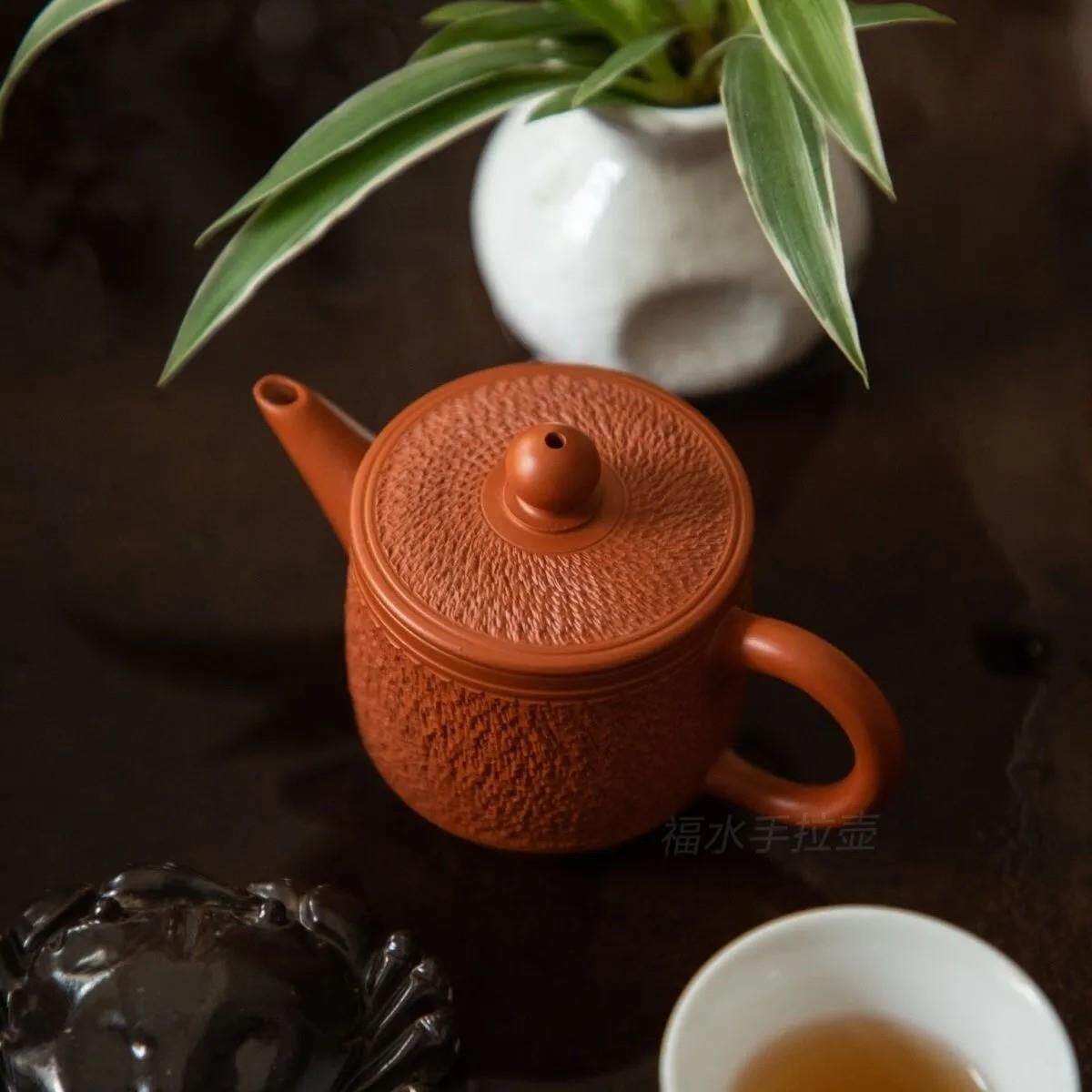敞口茶壶潮州手拉壶纯手工朱泥跳刀功夫大口下茶倒茶很容易手拉壶