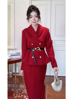 便装港风年代红色结婚冬秋冬套装裙回门新娘订婚礼服敬酒服802025