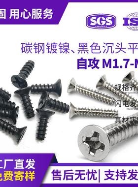 KB碳钢镀镍十字沉头平尾自攻螺丝黑色平头平尾自攻螺丝钉M1.7M2M3