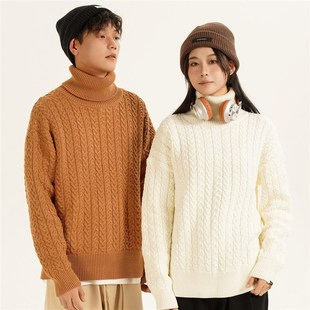麻h花高领毛衣男情侣纯色内搭打底针织衫 UPPER 宽松慵懒风秋冬女