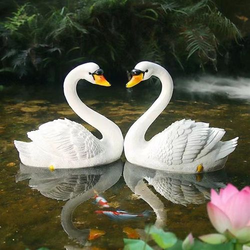 花园假山鱼池造景浮水天鹅装饰摆件户外公园水池喷泉W流水景观小