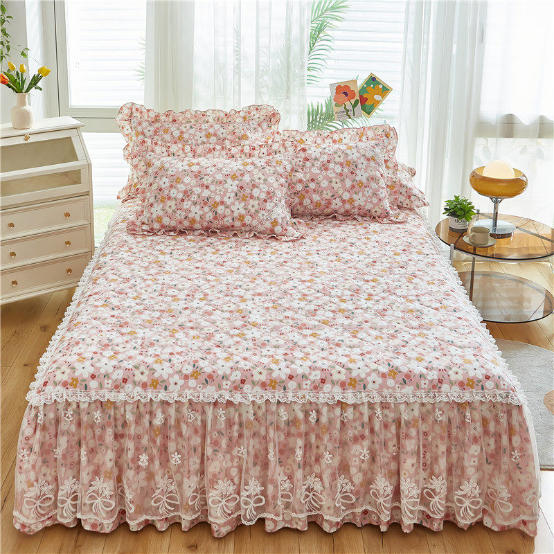 新疆纯棉加厚夹棉床罩床裙式防尘罩单件田园蕾丝床U单花边保护床,床上用品,床裙,淘宝优惠券,粉丝福利购,淘宝优惠卷