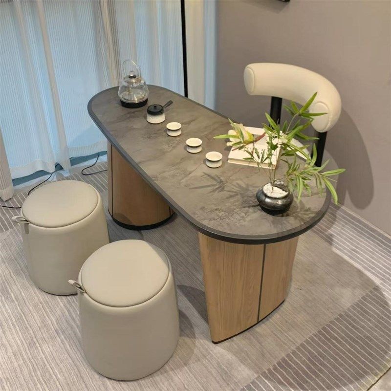 新中式现代阳台实木茶桌椅组合禅意休闲小户型黑胡桃木茶台泡茶桌