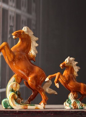 陶瓷马十二生肖动o物摆件新中式家居电视柜酒柜工艺品装饰