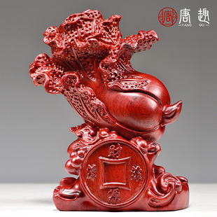 红色木质白菜摆件实木雕刻客厅酒柜装 饰百财O红木工艺品开业送礼