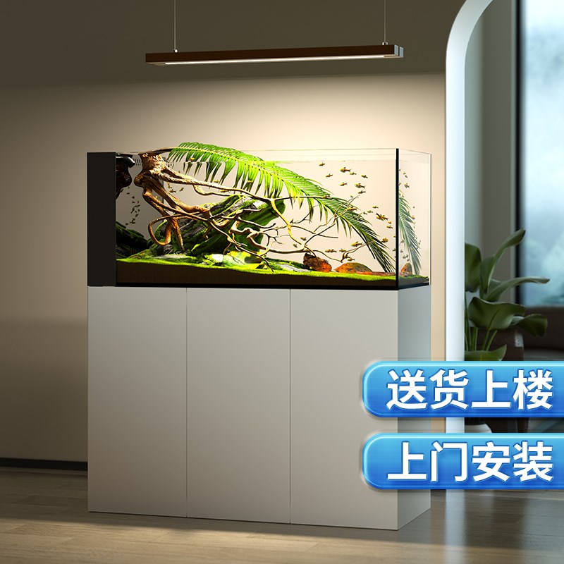2024新款鱼缸底滤o过滤系统整套底柜套缸一体小型落地客厅玻璃超