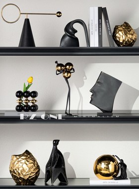 奢华金客厅电视墙壁龛摆设样板房营销中I心开放格酒柜高级感装饰