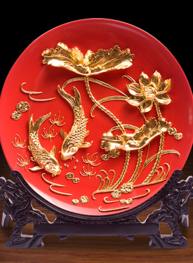 漆线雕年年有f余金箔工艺品客厅装饰品送领导礼物高档礼品送客户
