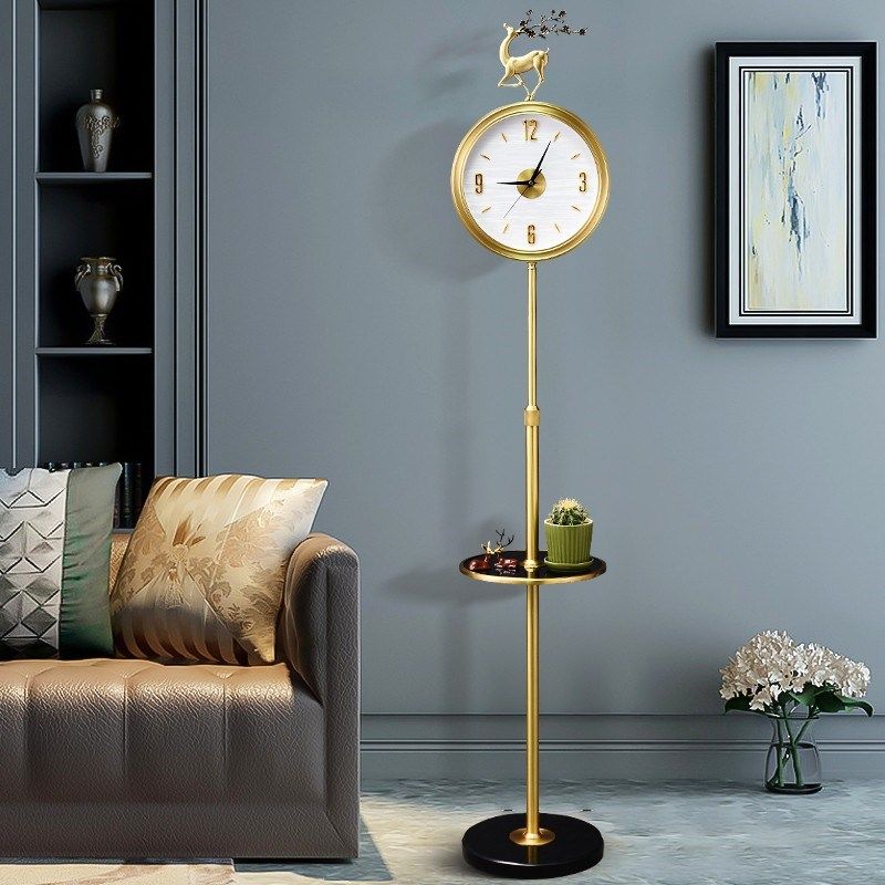 现代轻奢落地钟座钟家用客厅简约纯铜美式别墅钟表静音Z别墅大坐