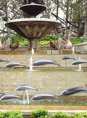 定制售楼处中式不锈钢鱼群雕x塑户外水池庭院抽象艺术装饰草坪摆