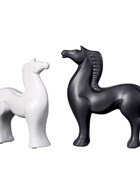 现代简约陶瓷黑白小m马摆件新中式家居样板房间展厅酒店博古架装