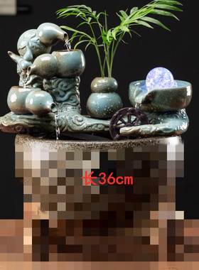 竹子流水配件f石槽鱼缸过滤器 摆件陶瓷 水景喷泉风水轮水车加湿