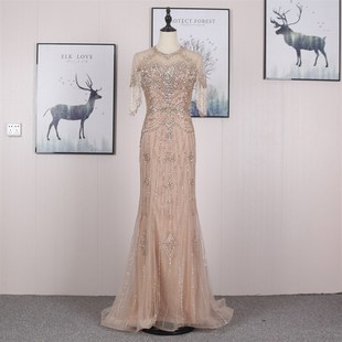 2020新款 显瘦奢华钉珠宴会裙演出裙 晚礼服年会晚会主持人长裙修身