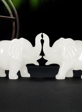 天然白玉大象摆件玉雕吸水象招财A风水办公桌摆设家居开业新居礼