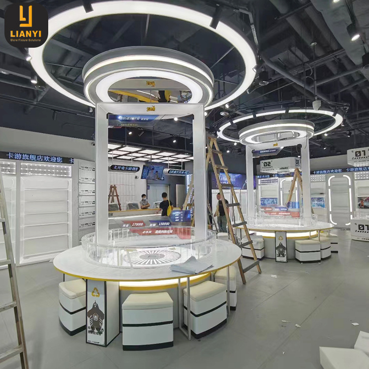 商场奥特曼卡游旗舰店展柜定制圆形中岛台烤漆展柜乐高手办展示柜