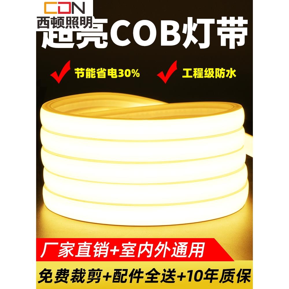 西顿照明暖光led灯带220v防水超亮自粘线形灯槽家用客厅吊顶COB户