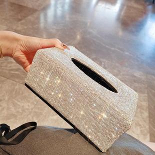 家用轻奢镶钻纸巾盒网红汽车载扶手箱抽纸盒高颜值客厅桌面餐巾盒