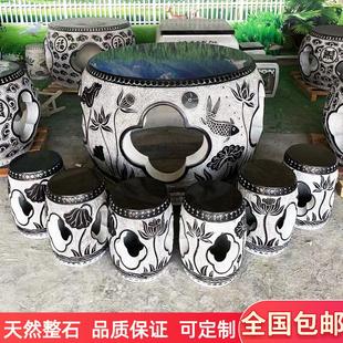 圆桌凳 石桌石凳庭院一套花园家用仿古青石茶桌户外天然大理石中式