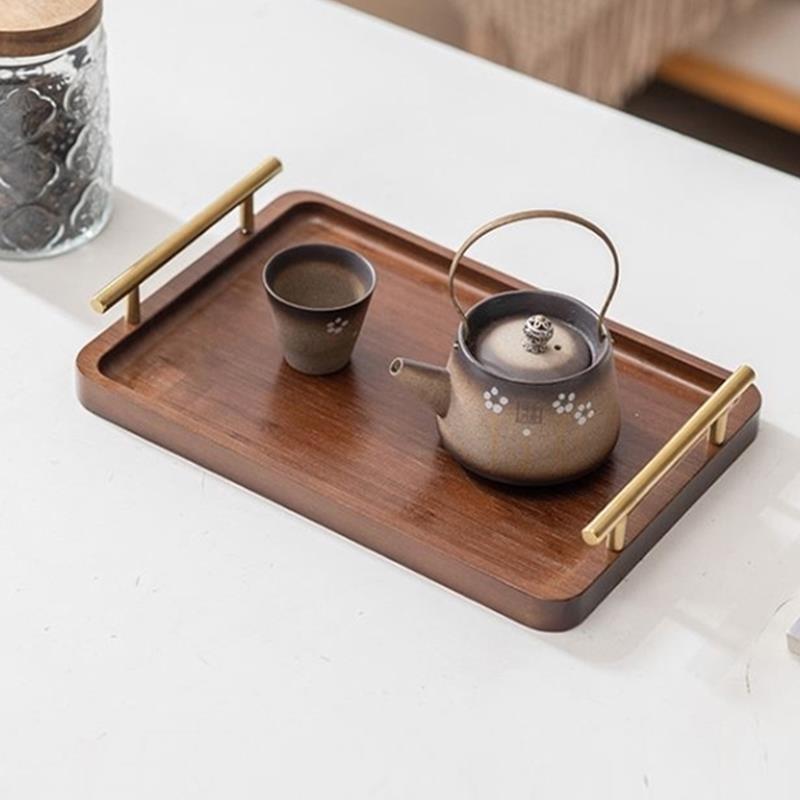 全竹托盘茶盘长方形商用家用茶杯创意竹制深色复古带提手水杯盘子