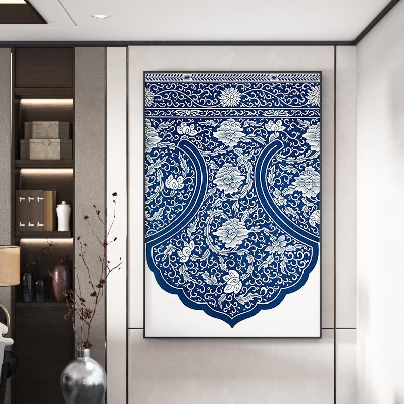 新中式客厅沙发背景墙装饰画青花瓷禅意茶室壁画餐厅玄关竖版挂画图片