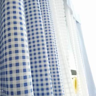 亚麻棉麻蓝色小格子纹床帘透气大学男女生寝室宿舍上下铺床幔 日式