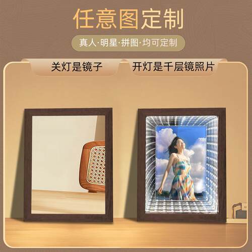 可定制LED灯画千层镜 25mm厚板 USB插电式创意小夜灯相框礼物