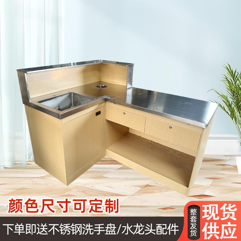水果店超市大理石收银柜台切果台一体不锈钢收银柜台水果切洗台可