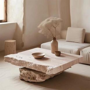 天然洞石茶几设计师客厅艺术破碎效果家用石材咖啡桌侘寂风茶几桌