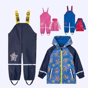 儿童雨衣雨裤 幼儿园学生滑雪秋冬透气 套装 加绒PU防水上衣背带雨裤