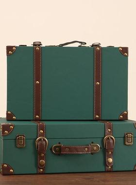 欧式复古手提箱储物木箱子收纳箱老式皮箱旅行摄影道具杂物整理箱