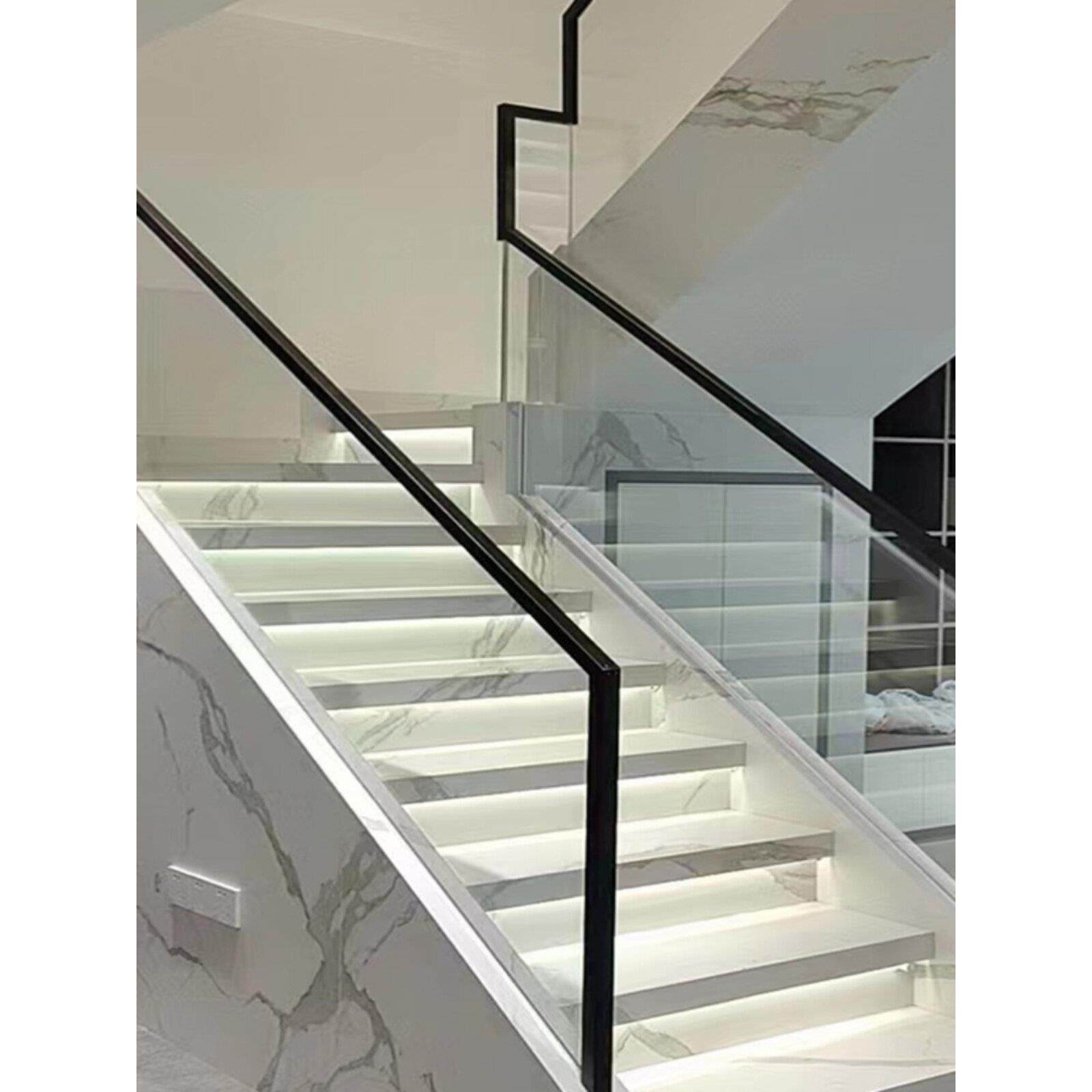 杭州玻璃楼梯扶手室内护栏定制门到门测量安装整体实木台阶覆式别