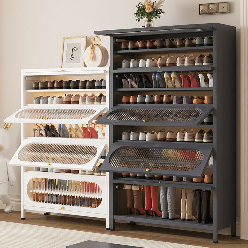 钢制入户鞋柜家用门口落地多层防尘鞋架玄关上翻门大容量收纳柜