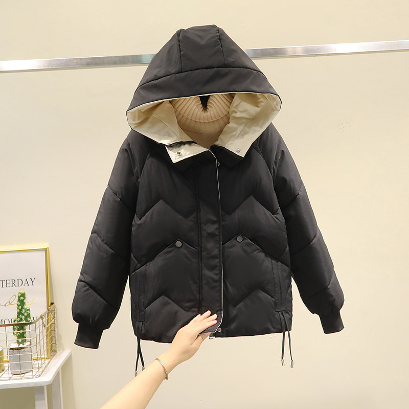 棉衣2022年新款连帽棉服女短款韩版修身百搭冬季外套小个子棉袄冬