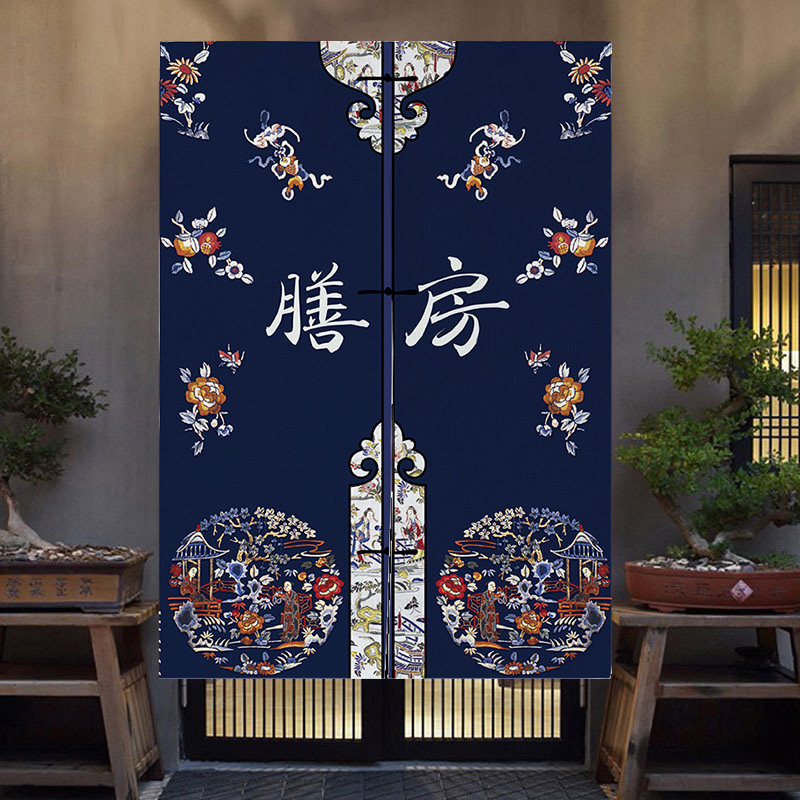 logo定制日式厨房后厨门帘餐厅半帘子个性店O铺商用隔断帘厕所布